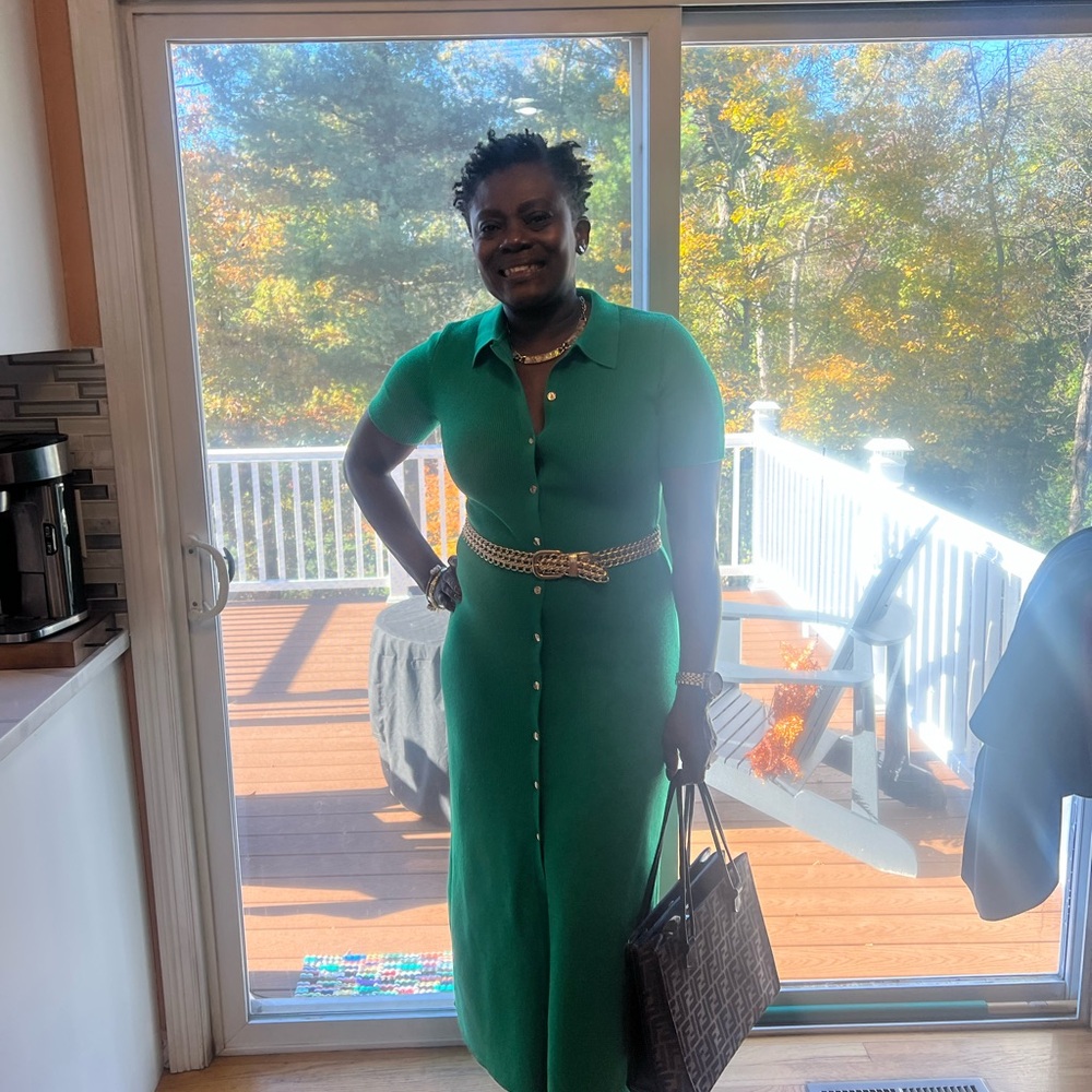 Commense Emerald Green Button-Down Midi Dress - image 1